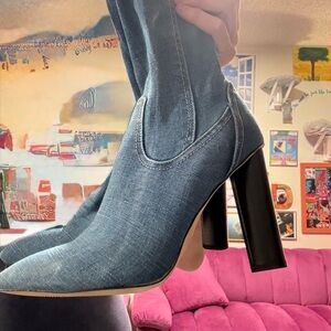 HEADED TO OUTER SPACE—I LOVE OFFERS! 🤸‍♀️❤️✨ Stylish Denim Booties Heels